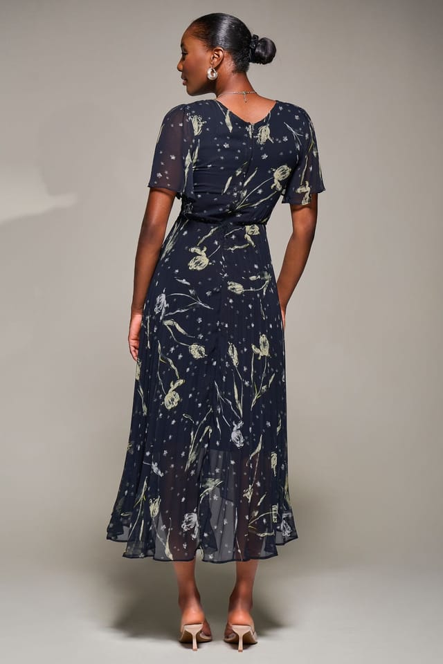 Jolie Moi Jolie Moi Women's Chiffon Frill Sleeved Maxi Dress in Navy - 2