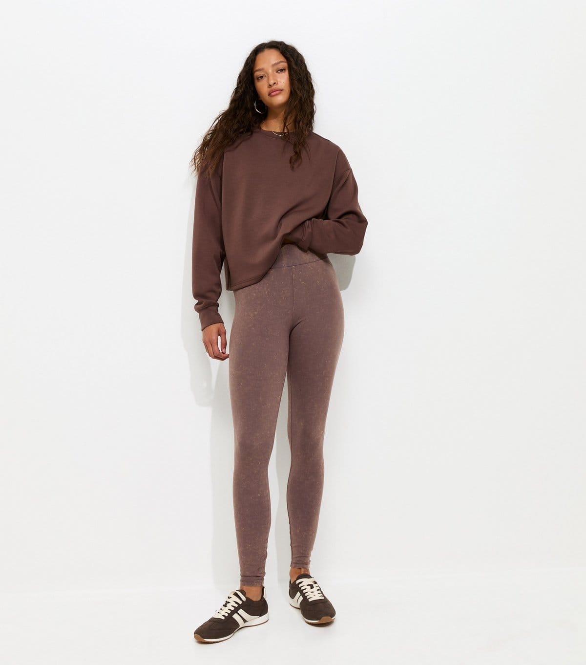 New Look Dark Brown Acid Wash Leggings