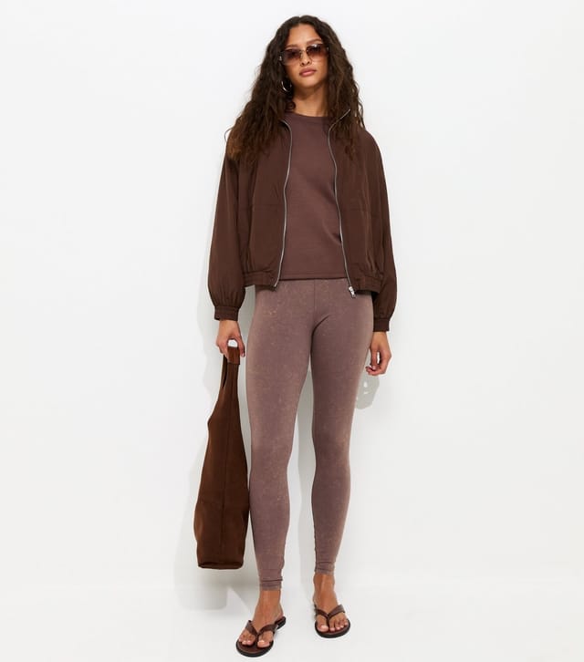 New Look Women's Dark Brown Acid Wash Leggings New Look - 2