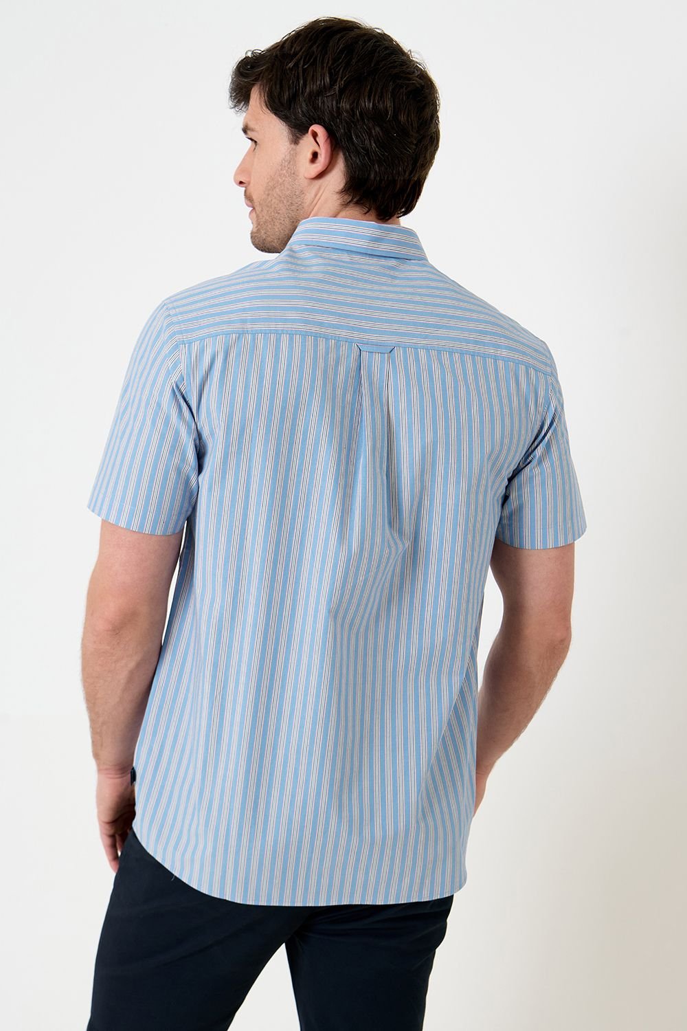 Saltwell Saltwell Men's Stripe Peached Cotton Short Sleeve Shirt in Blue - 2