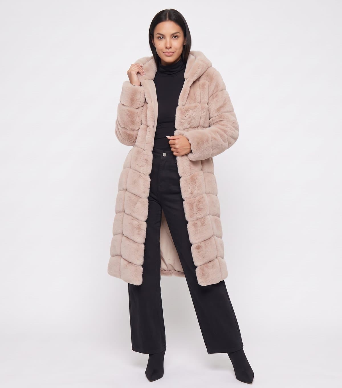 Gini London Women's Light Pink Panelled Longline Faux Fur Coat Gini London New Look