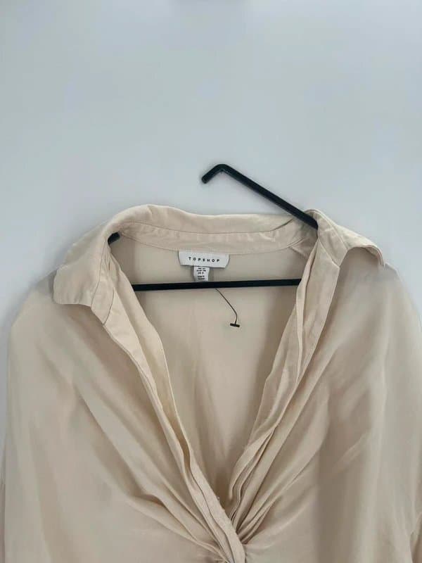 Topshop Topshop Knot Front Ivory Satin Long Sleeve Top