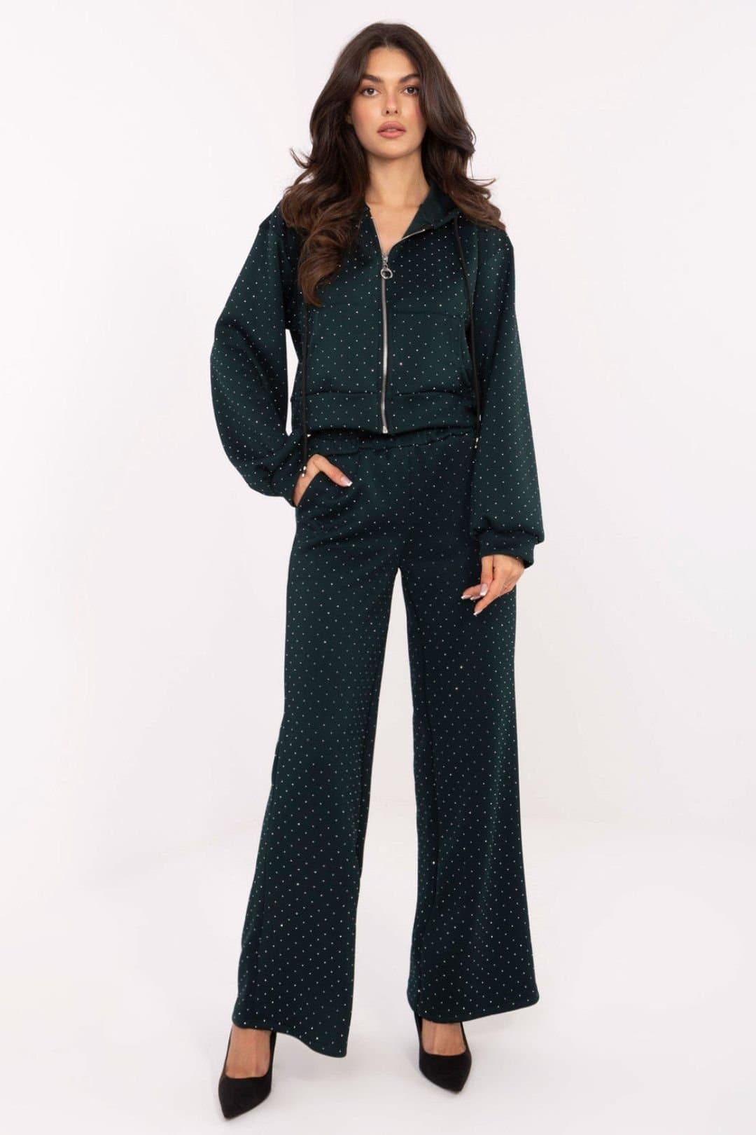 Love Lace Love Lace Green Zip Hoodie Wide Leg Tracksuit Set