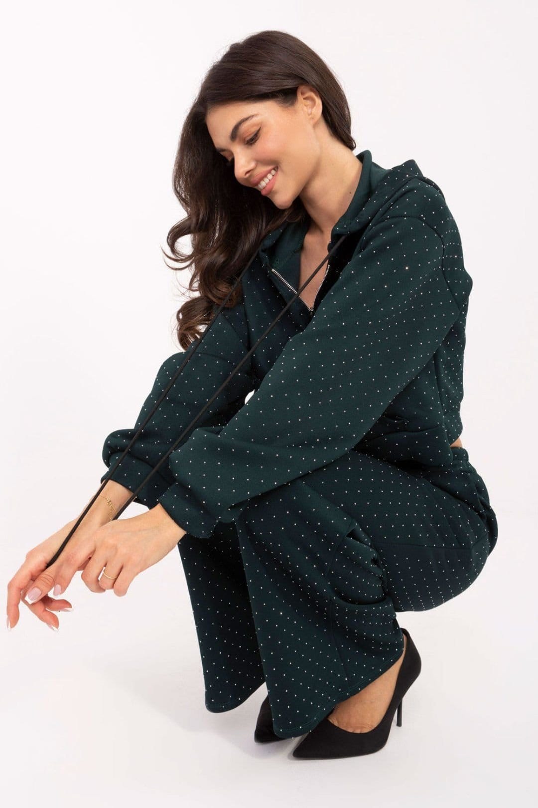 Love Lace Love Lace Women's Zip Hoodie Wide Leg Tracksuit Set with Jet in Green - 4