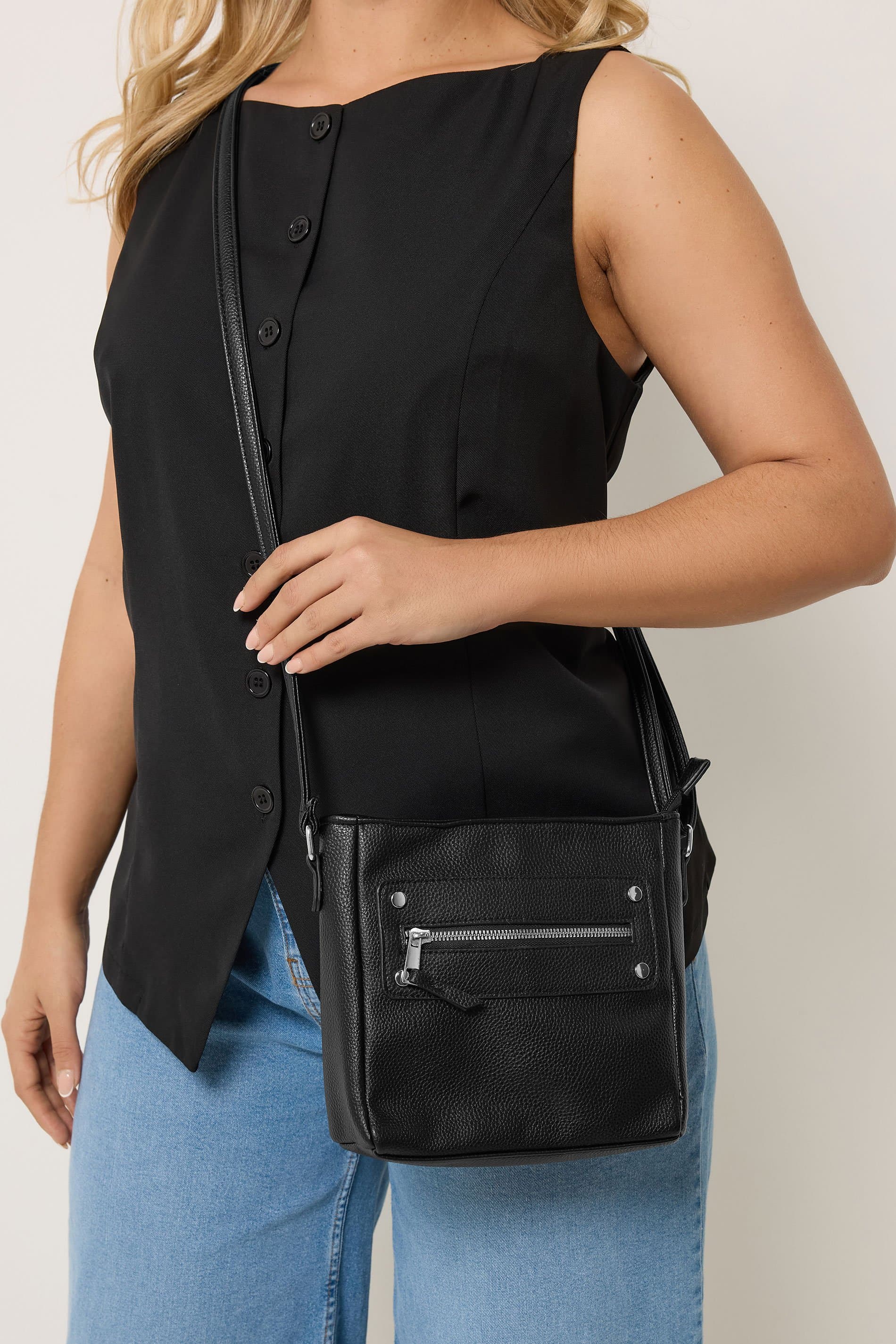 Yours Black Faux Leather Zip Front Cross Body Bag