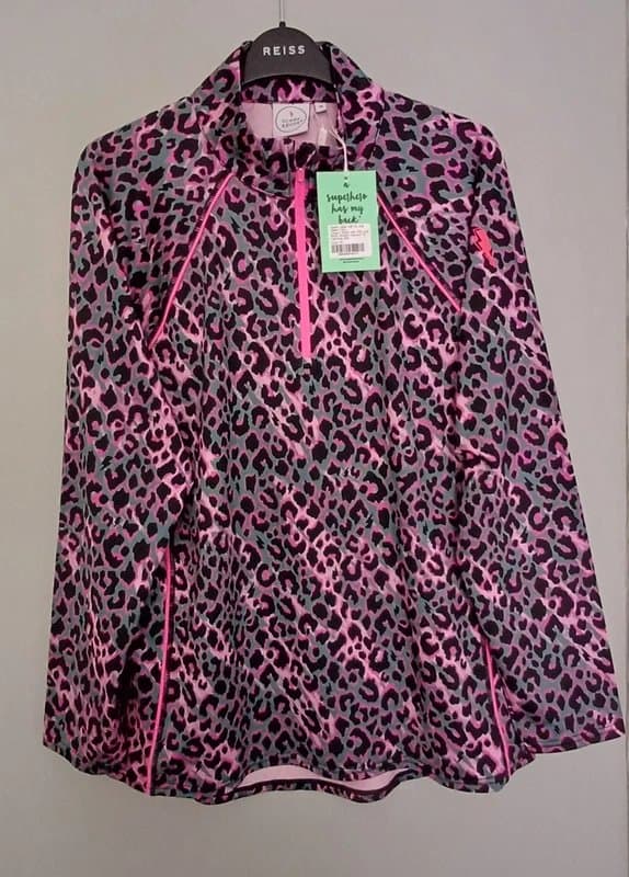 Scamp & Dude Scamp&Dude Khaki/Pink Leopard Print Long-Sleeved T-shirt RRP £65 - size 18