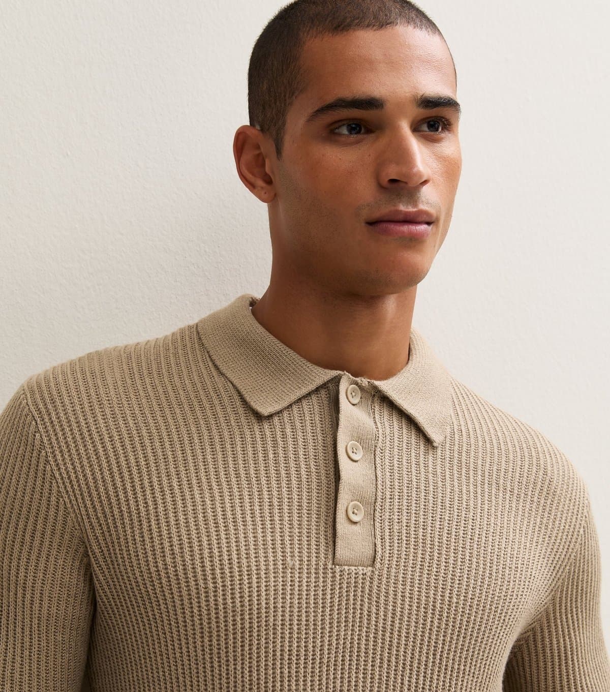 Jack & Jones Men's Camel Ribbed Knit Polo Collar Jumper with Cotton Jack & Jones New Look