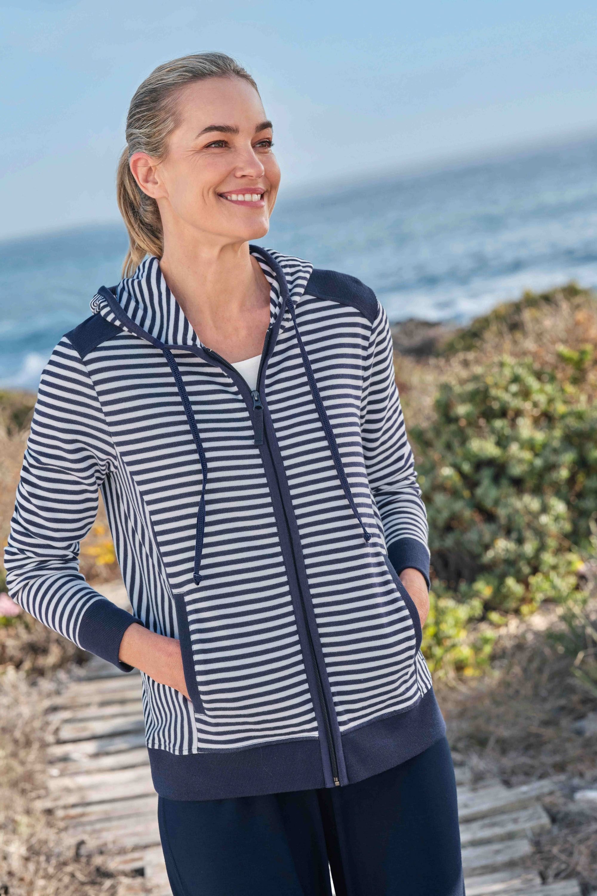 WoolOvers WoolOvers Women's Ambleside Zip Through Hooded Sweatshirt in Navy - 1