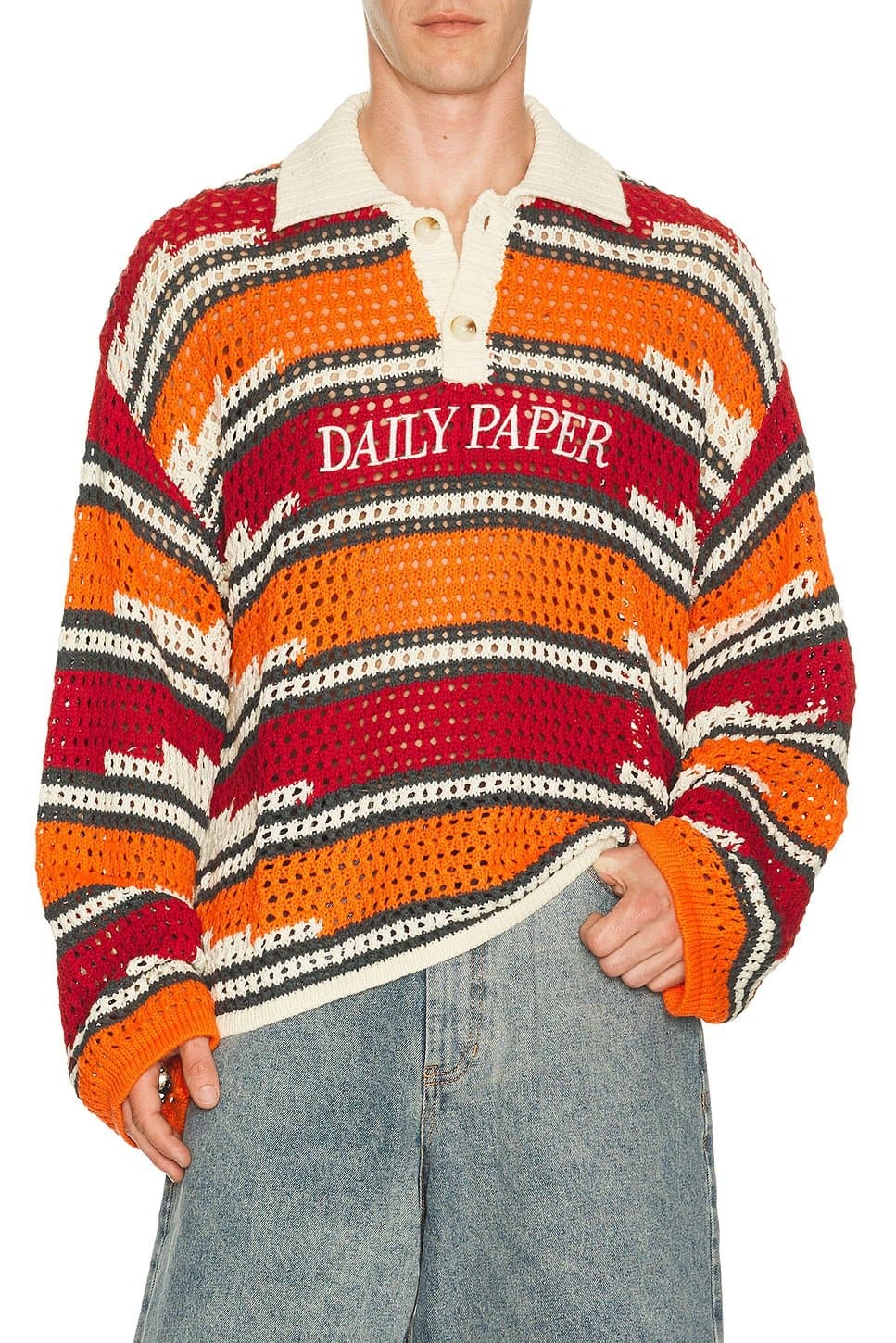 revolve Kente Stripe Knit Polo