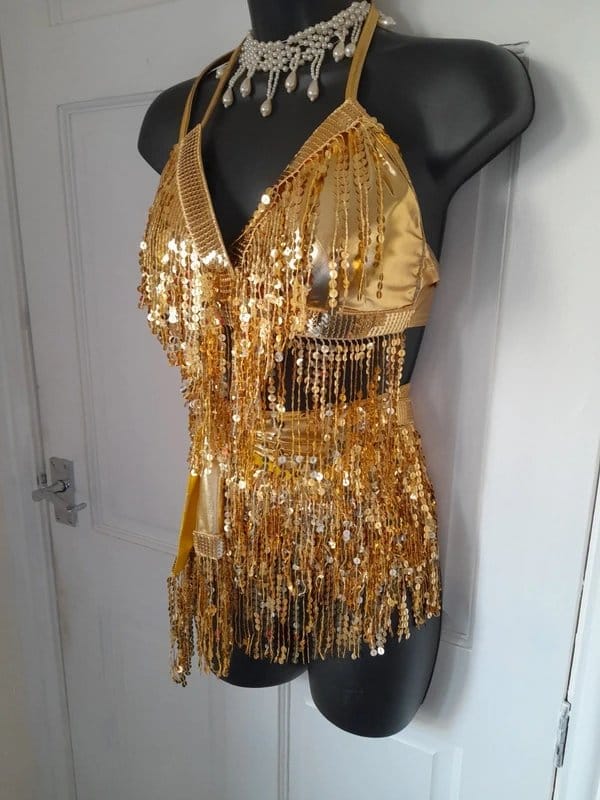 Festival Gold Sequin Wrap Skirt and Bra Top Set