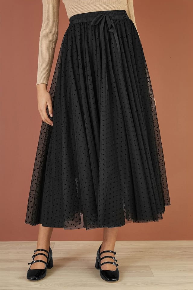 Yumi Yumi Women's Black Mesh Heart Print Tulle Skirt - 2