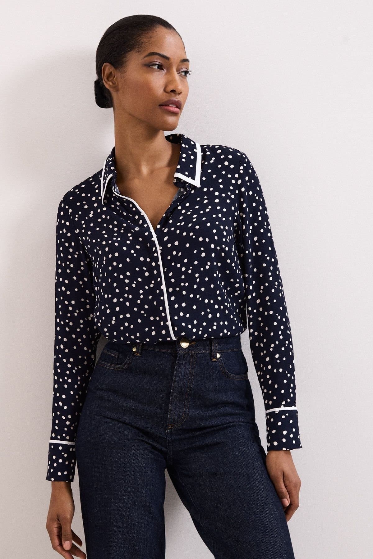 Phase Eight Phase Eight Navy Polka Dot Button-Up Shirt