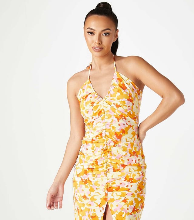 Urban Bliss Women's Yellow Floral Print Halter Neck Slip Dress Urban Bliss New Look - 3