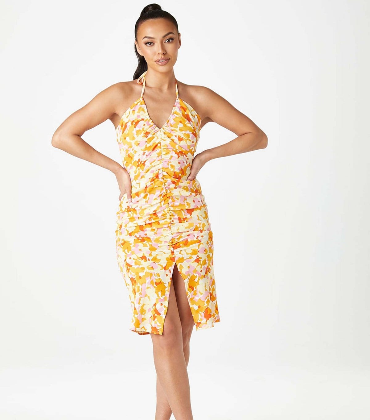 Urban Bliss Women's Yellow Floral Print Halter Neck Slip Dress Urban Bliss New Look - 4