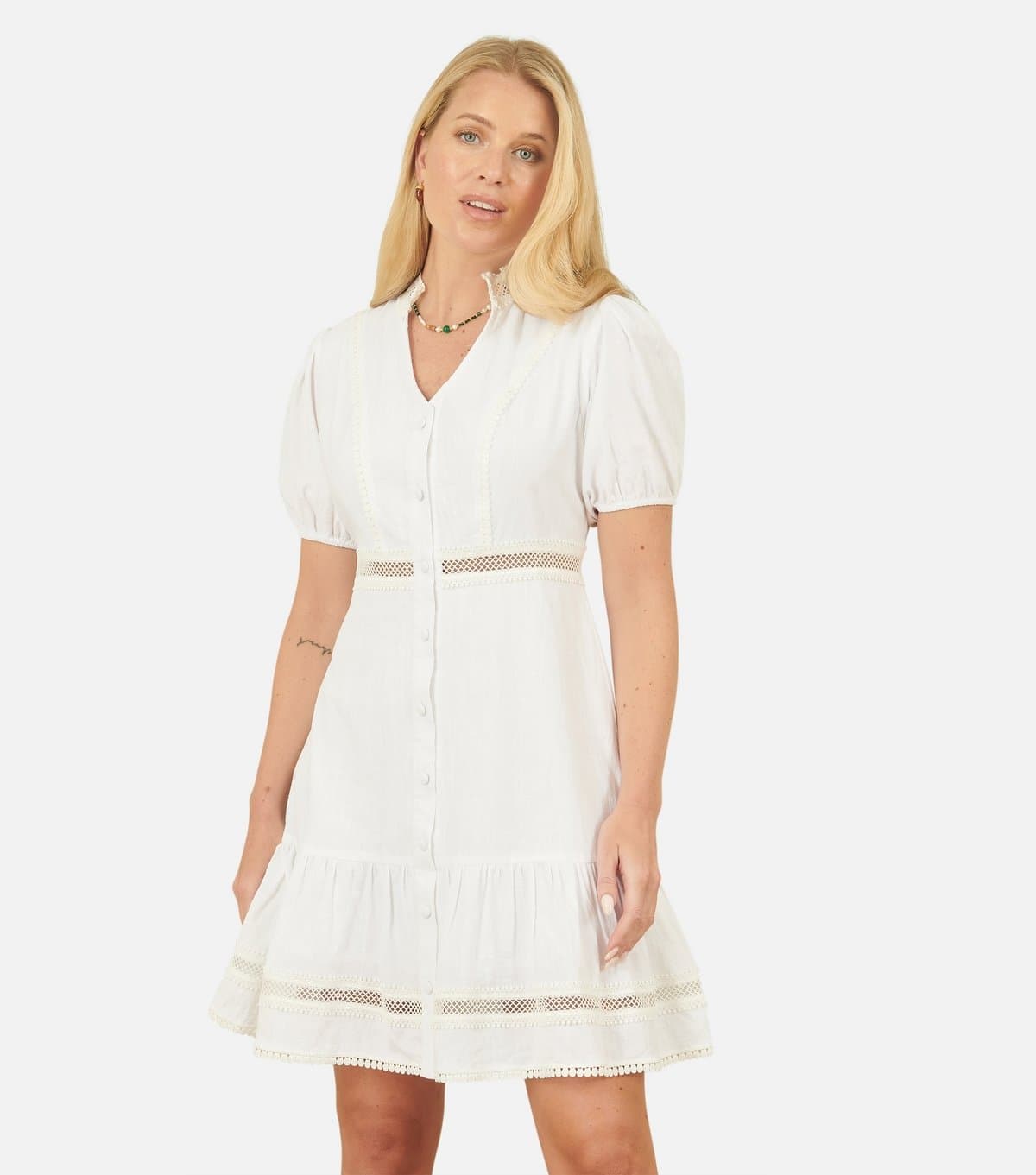 Yumi Women's White Lace Trim Mini Dress Yumi New Look