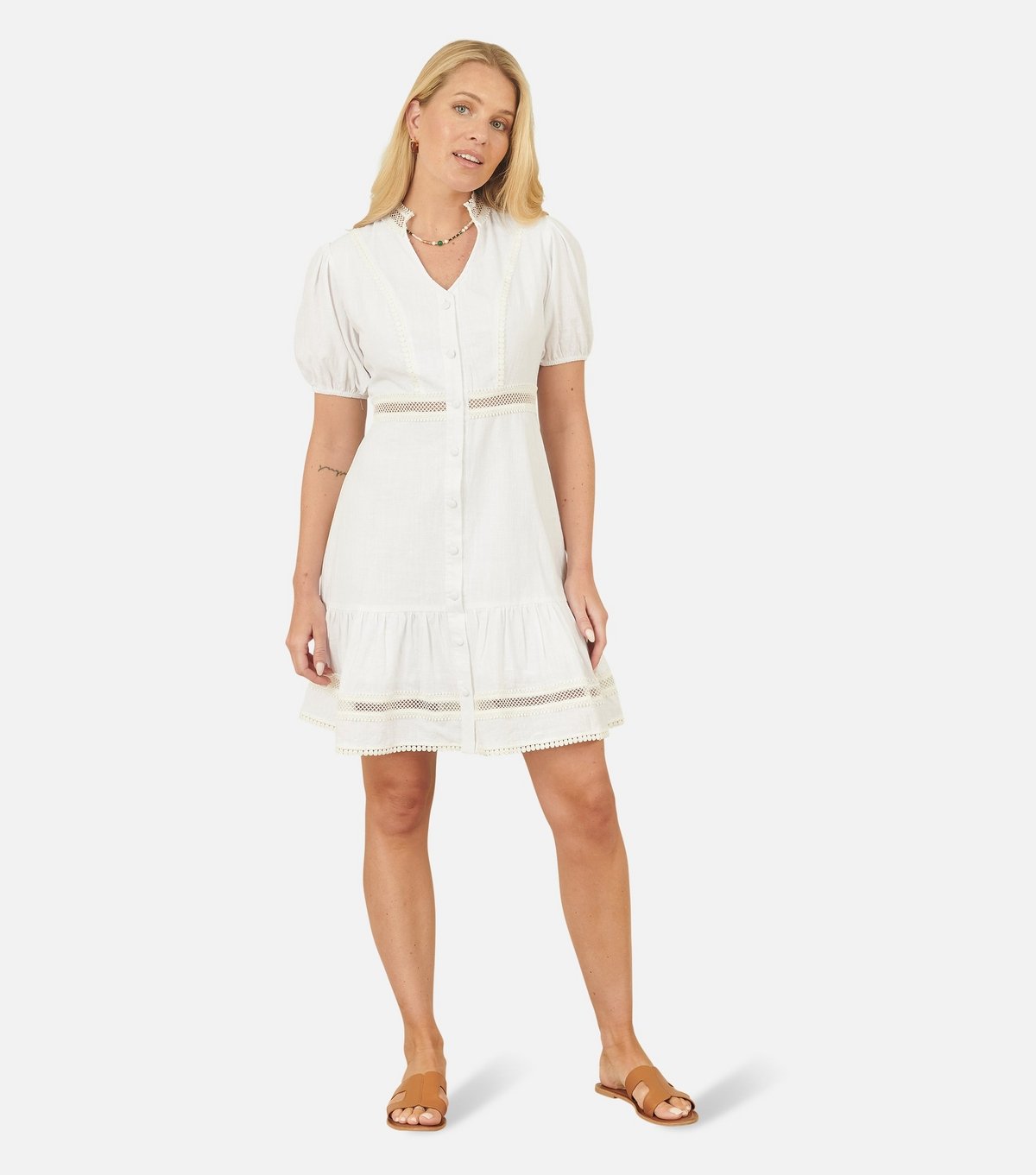 Yumi Women's White Lace Trim Mini Dress Yumi New Look - 2