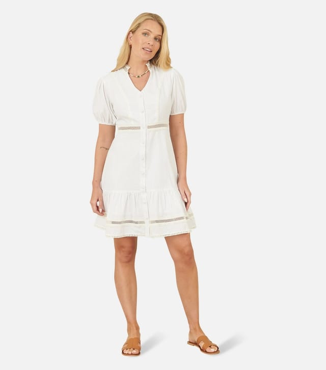 Yumi Women's White Lace Trim Mini Dress Yumi New Look - 2