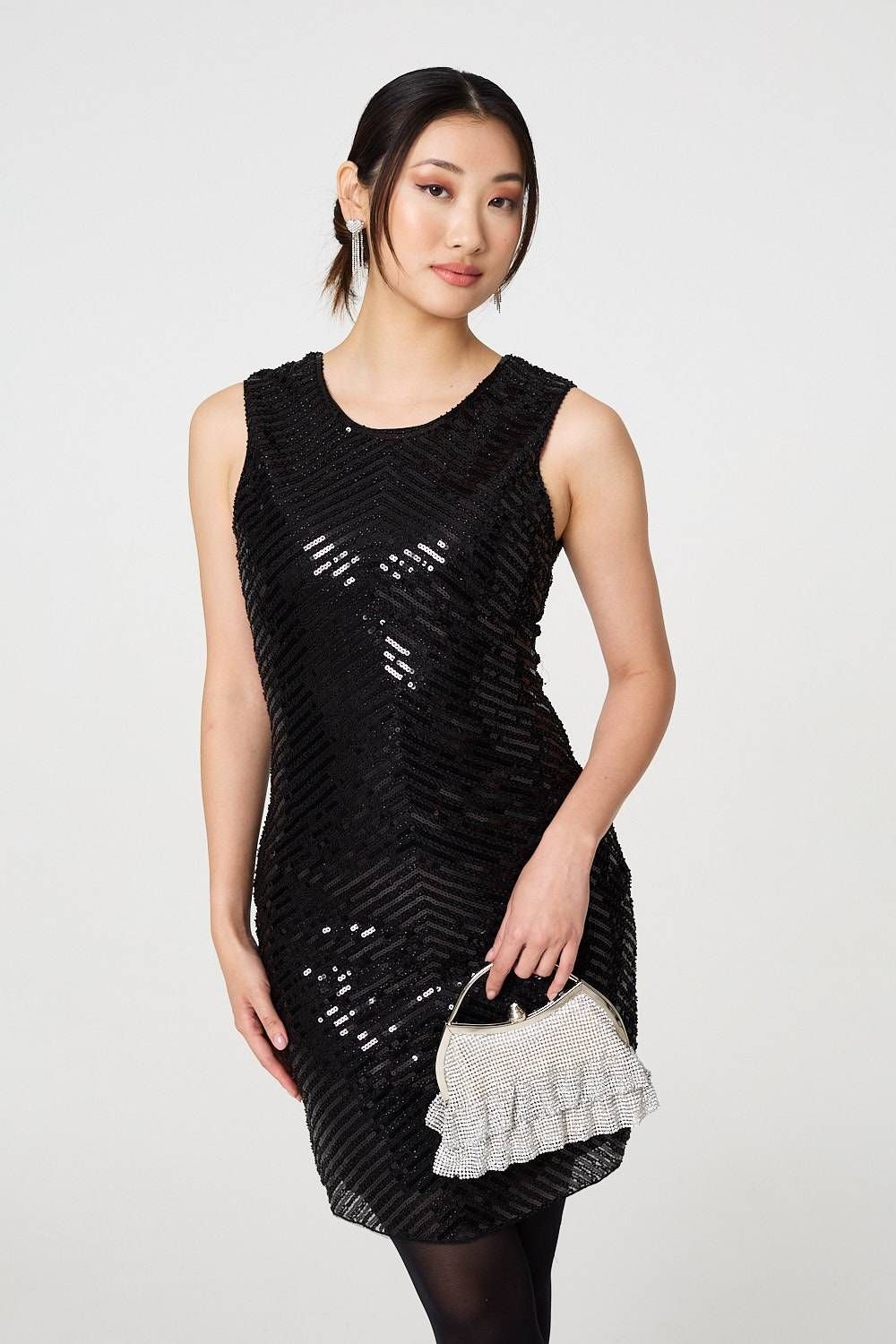 Izabel London Izabel London Women's Sequin Detail Sleeveless Mini Shift Dress in Black - 3