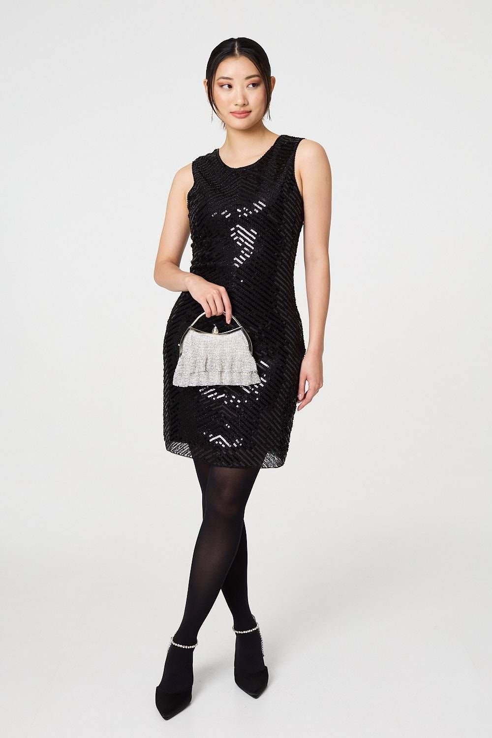 Izabel London Izabel London Women's Sequin Detail Sleeveless Mini Shift Dress in Black - 4