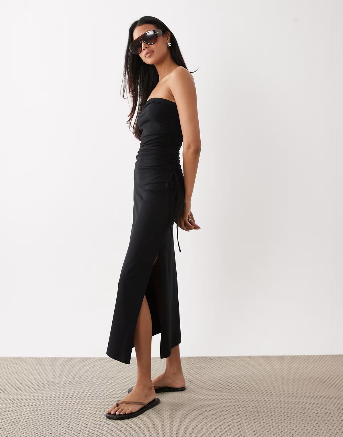 ASOS ASOS DESIGN bandeau ruched side midi dress in black - 1
