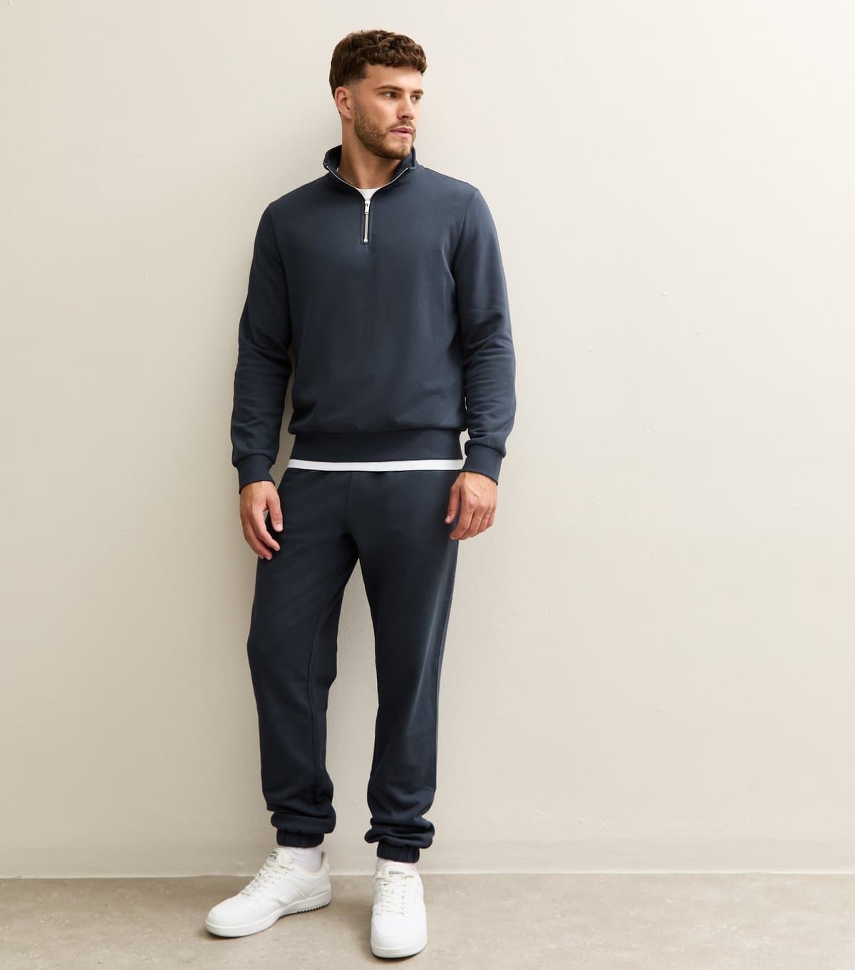 New Look Men's Navy Blue Regular Drawstring Waist Joggers New Look