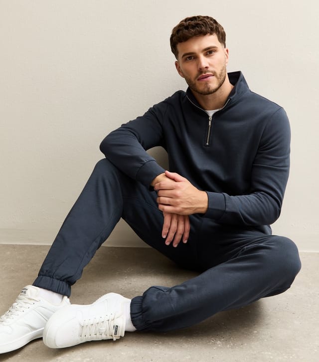 New Look Men's Navy Blue Regular Drawstring Waist Joggers New Look - 3