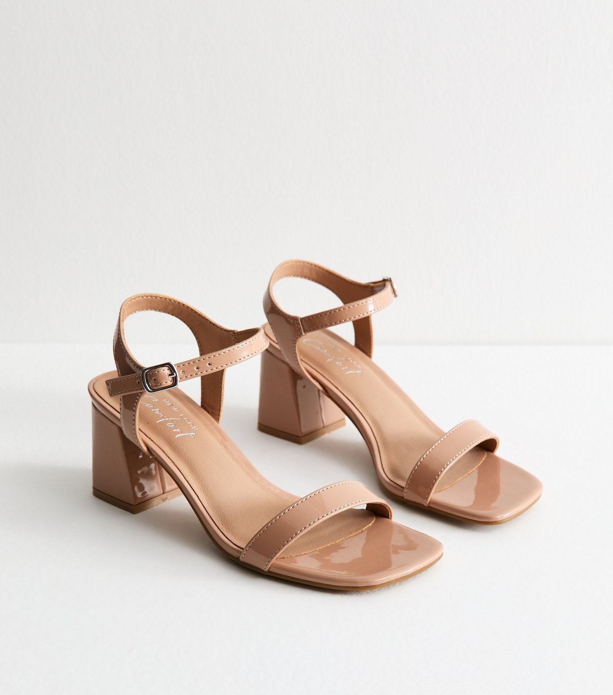 New Look Women's Mink Patent Block Heel Sandals Vegan New Look - 2