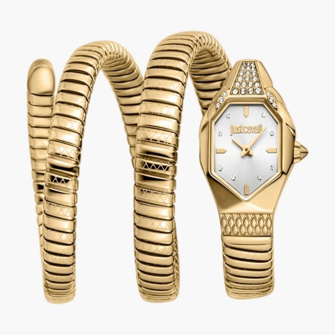 Just Cavalli Just Cavalli Women's Snake Gold Color Silver Dial, Gold Color Stainless Steel Watch