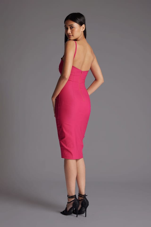Vesper Vesper Women's Spaghetti Strap Midi Dress in Cerise - 3