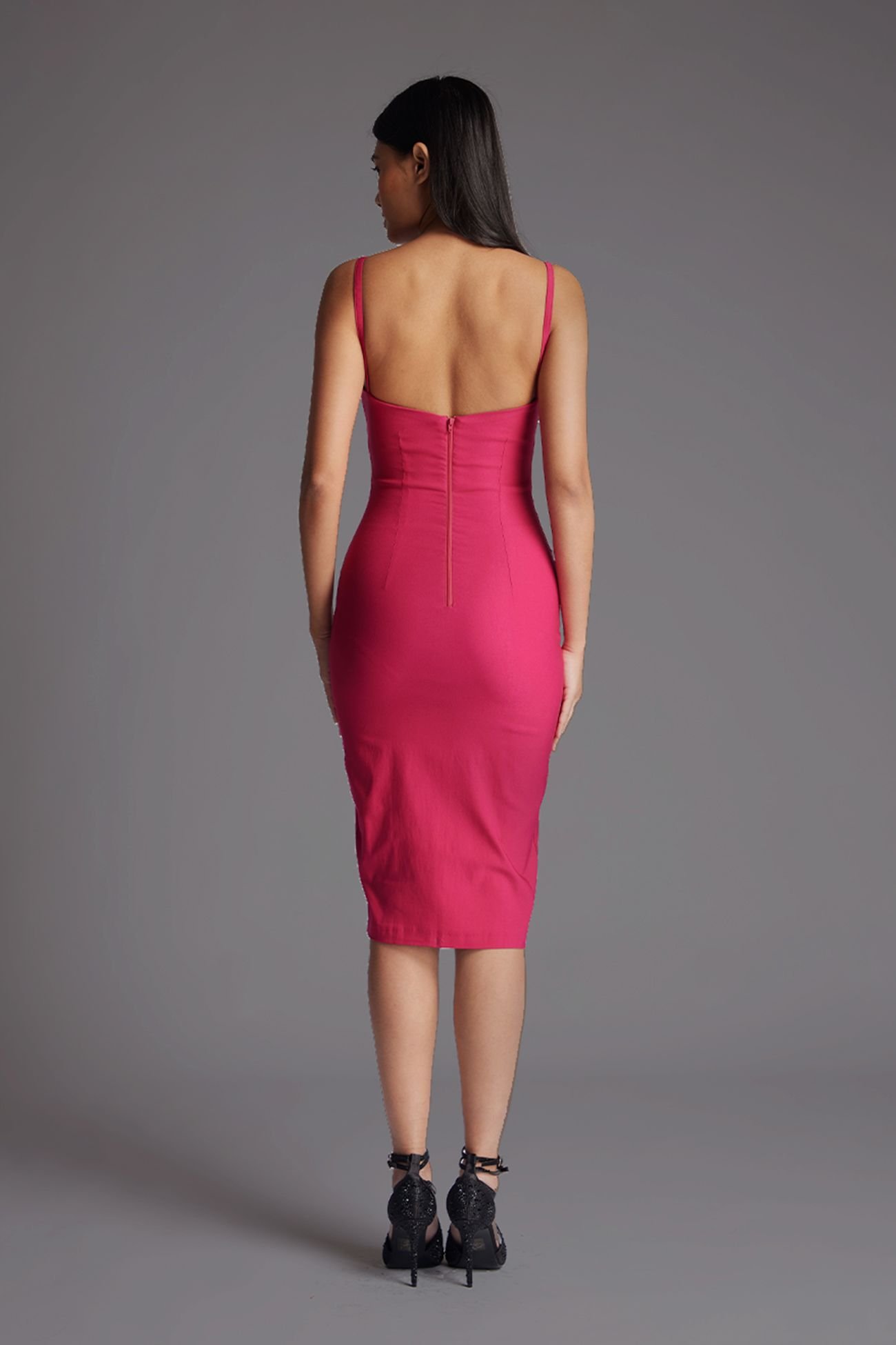 Vesper Vesper Women's Spaghetti Strap Midi Dress in Cerise - 4