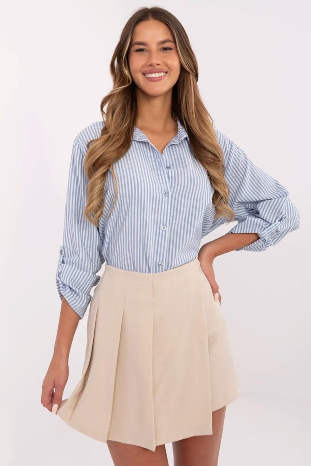 Love Lace Beige Polyester/Elastane Pleated High Waist Skort