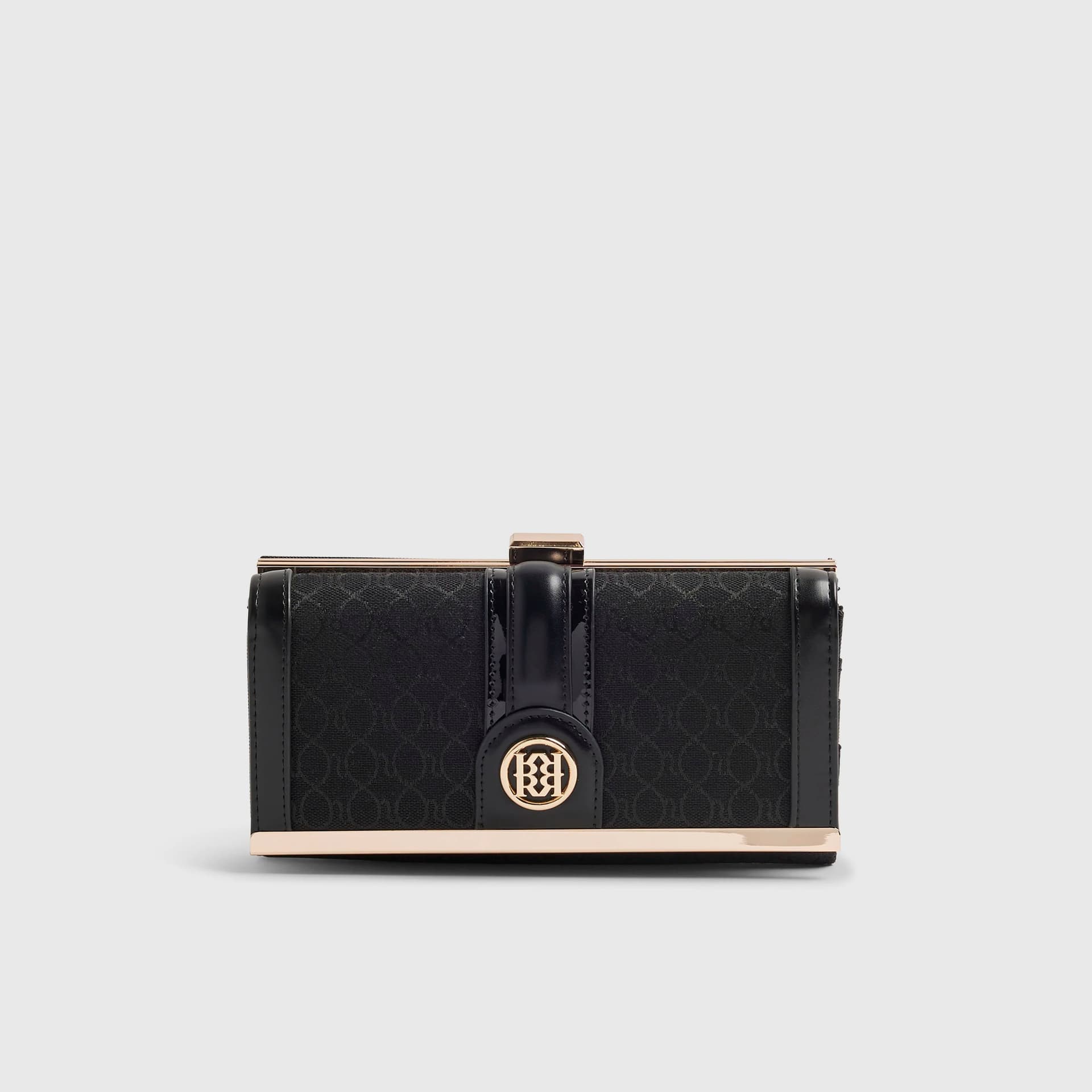 River Island River Island Womens Black Jacquard Monogram Cliptop Purse