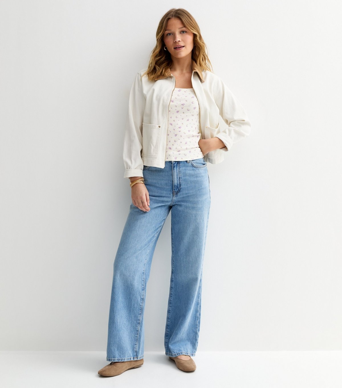 New Look Women's Cream Floral Print Square Neck T-Shirt New Look - 3