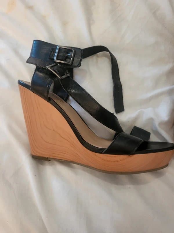 New Look Leather cross over wedges with wooden heels