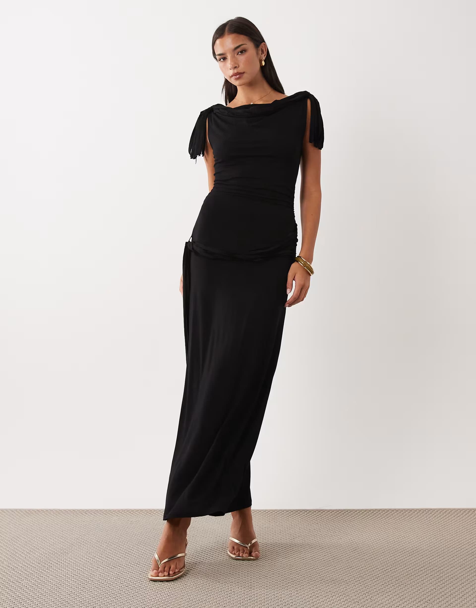 ASOS ASOS DESIGN fringe detail midi dress in black