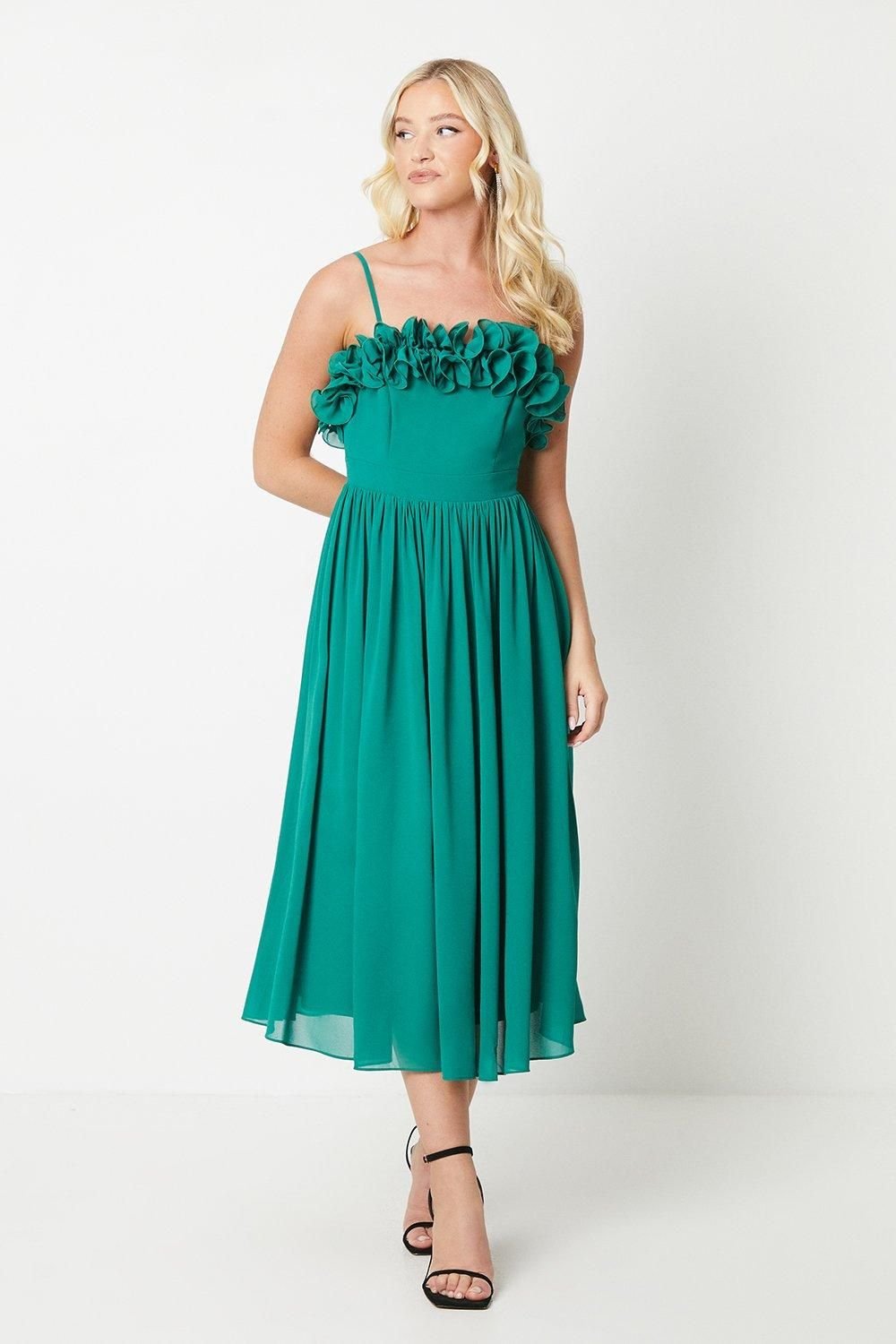 Debut London Debut London Women's by Coast Ruffle Detail Midi Dress in Green - 2