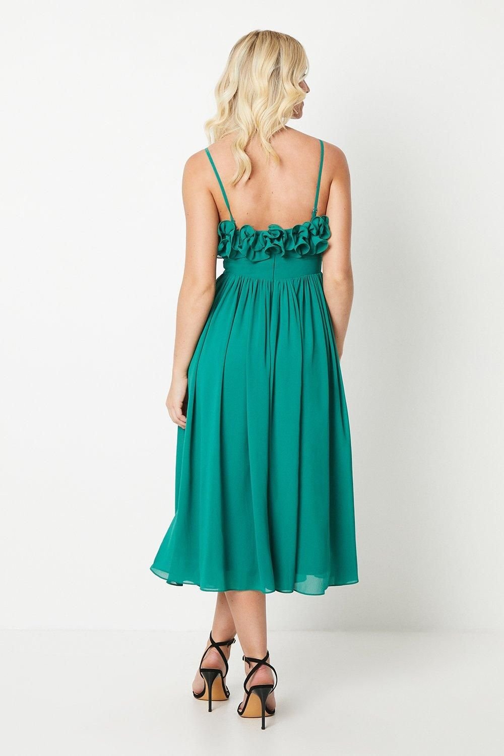 Debut London Debut London Women's by Coast Ruffle Detail Midi Dress in Green - 3