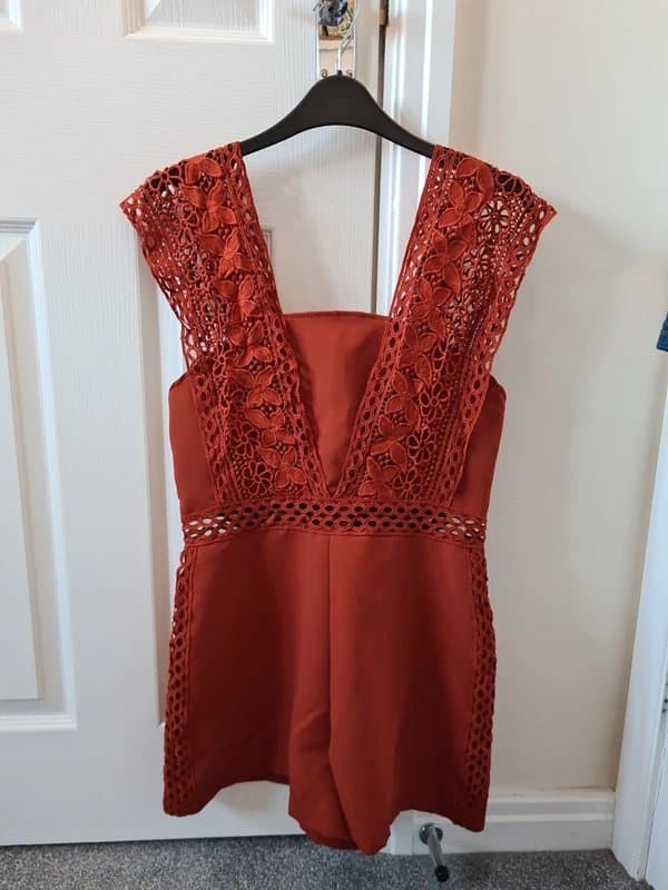 Topshop Topshop Size 10 embroidered lace muted red playsuit