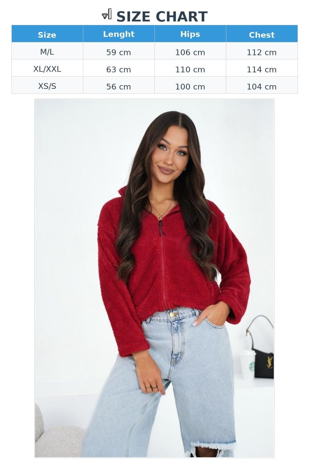 Love Lace Love Lace Women's Soft Teddy Bear Zip Collar Casual Sweatshirt in Red - 4