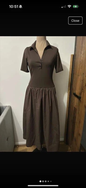 ASOS Design chocolate brown midi dress poplin skirt rugby polo t-shirt plain minimalist clean size 10