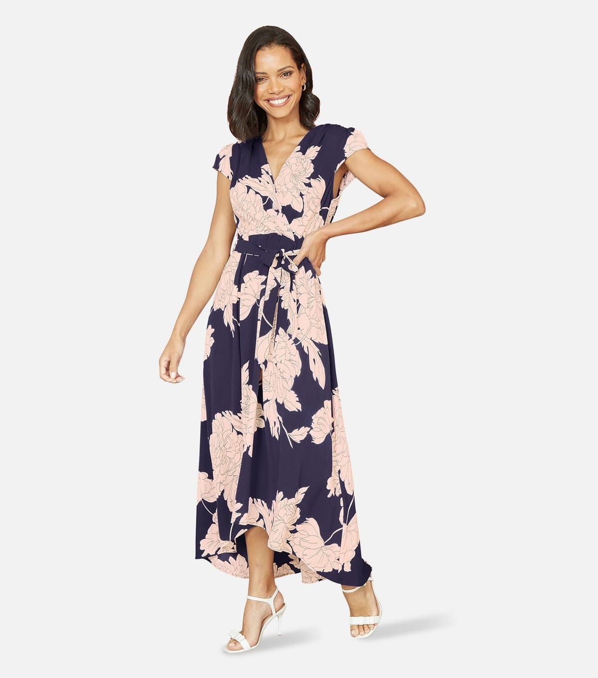 Yumi Women's Navy Floral Print Wrap Front Dress Yumi New Look