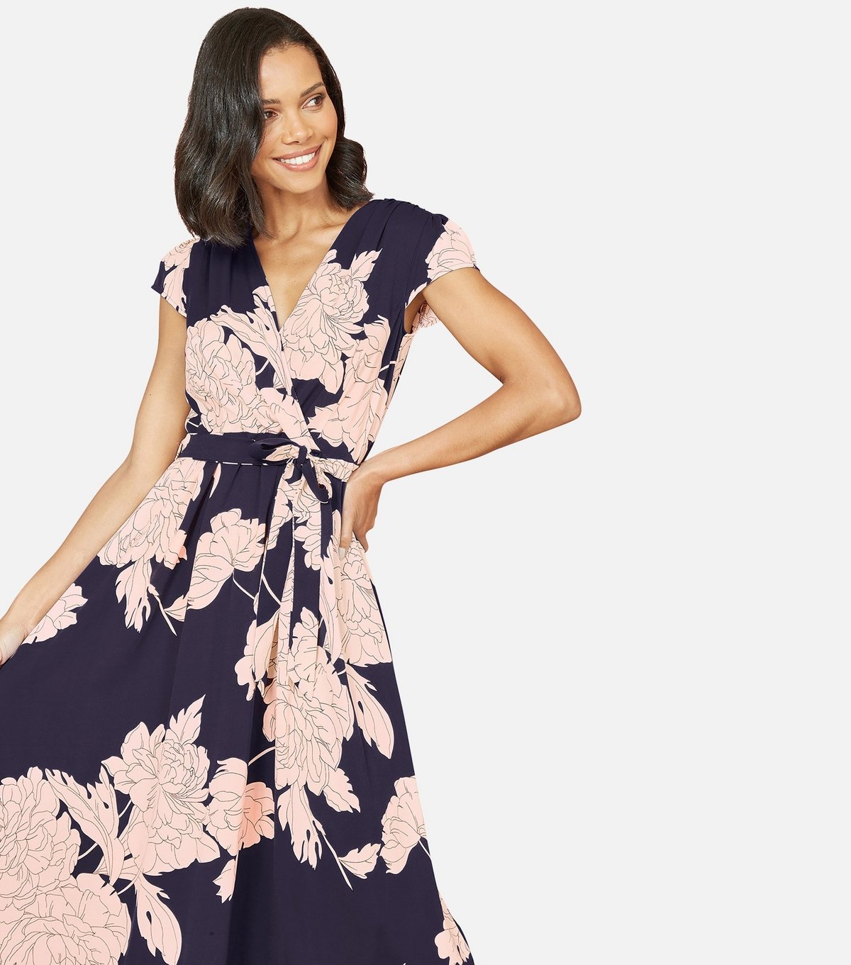 Yumi Women's Navy Floral Print Wrap Front Dress Yumi New Look - 2