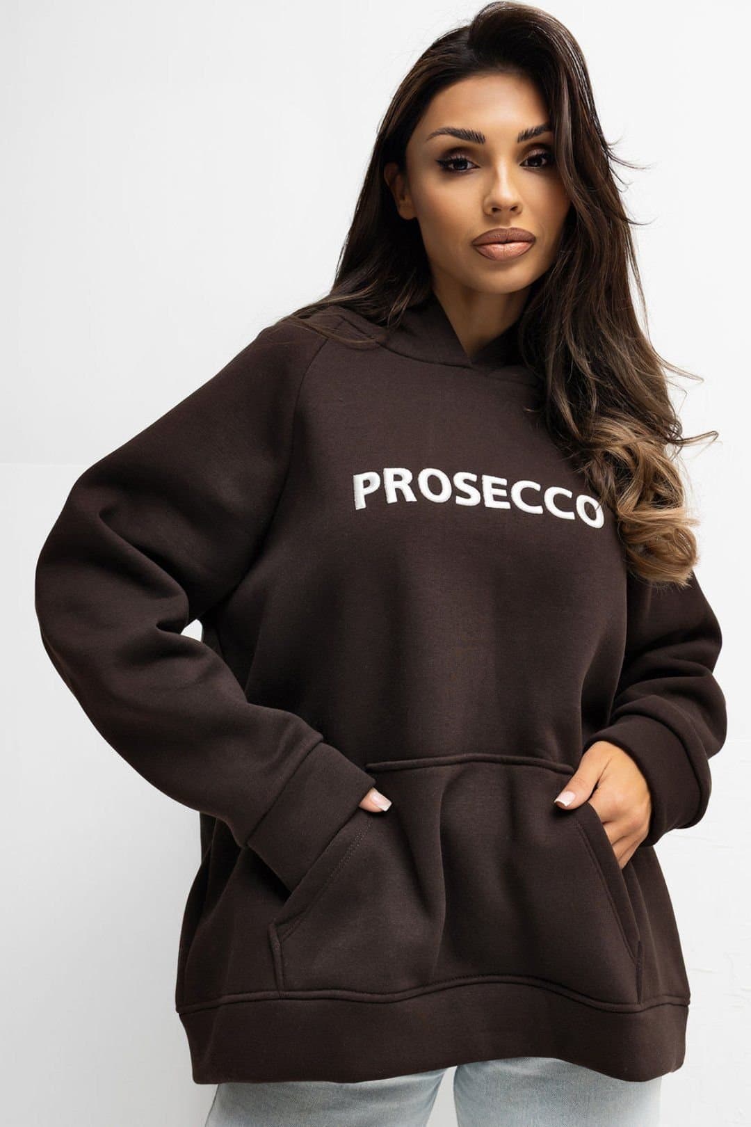 Love Lace Love Lace Women's Embroidered Hooded Cotton Elastane Sweatshirt Style 221614 in Brown
