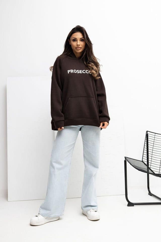 Love Lace Love Lace Women's Embroidered Hooded Cotton Elastane Sweatshirt Style 221614 in Brown - 2
