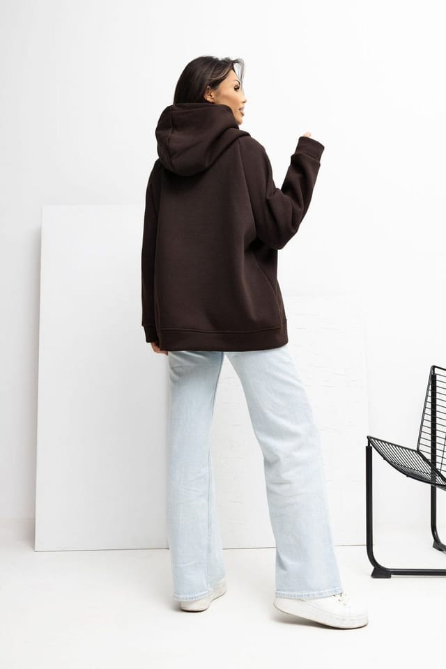 Love Lace Love Lace Women's Embroidered Hooded Cotton Elastane Sweatshirt Style 221614 in Brown - 3