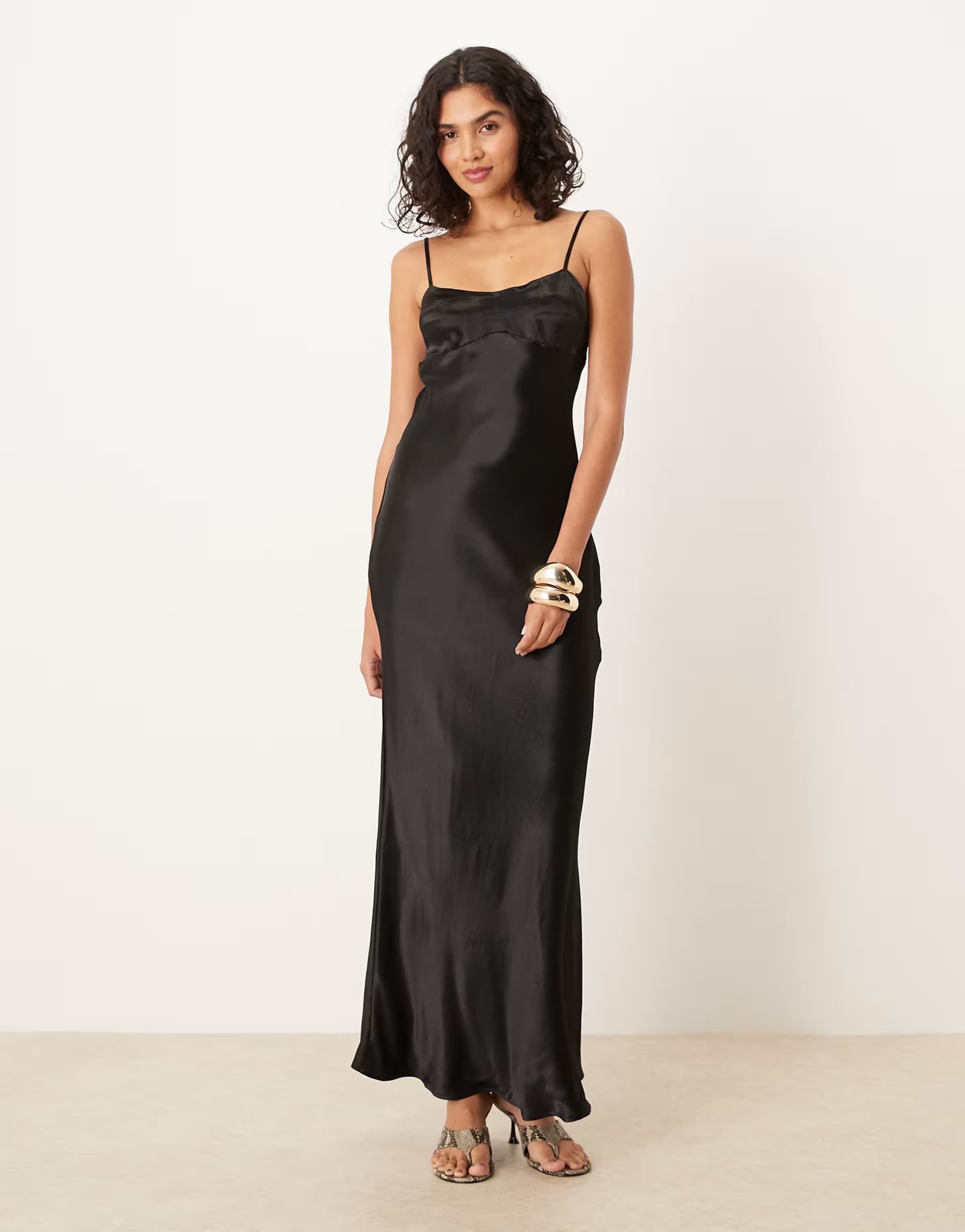 ASOS ASOS DESIGN satin cami slip maxi dress with seamed bust detail in black