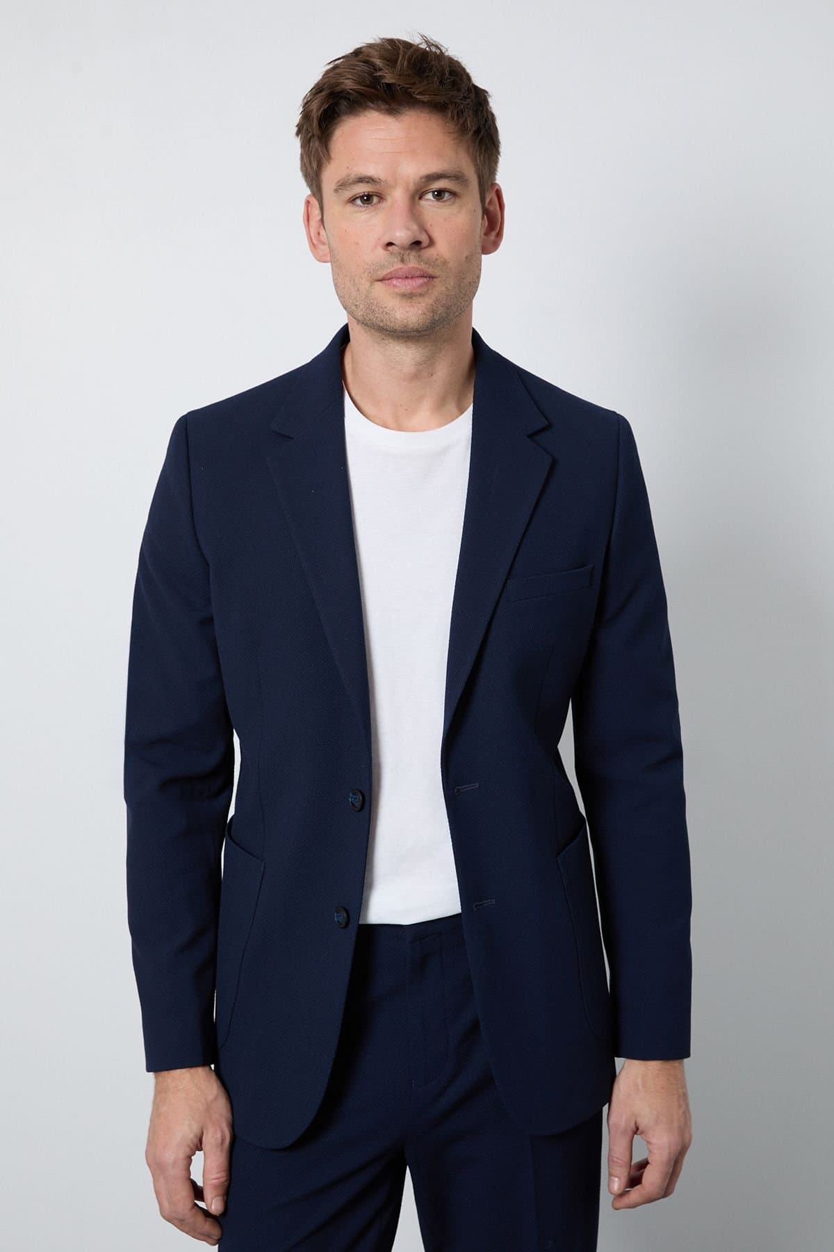 Burton Burton Men's Navy Seersucker Slim Fit Blazer