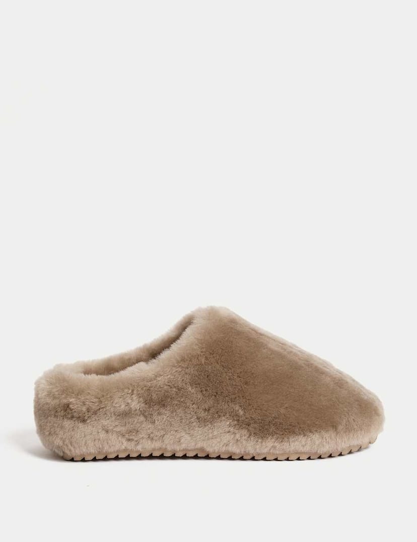 Marks & Spencer M&S Leather Shearling Mule Slippers Mink - 1