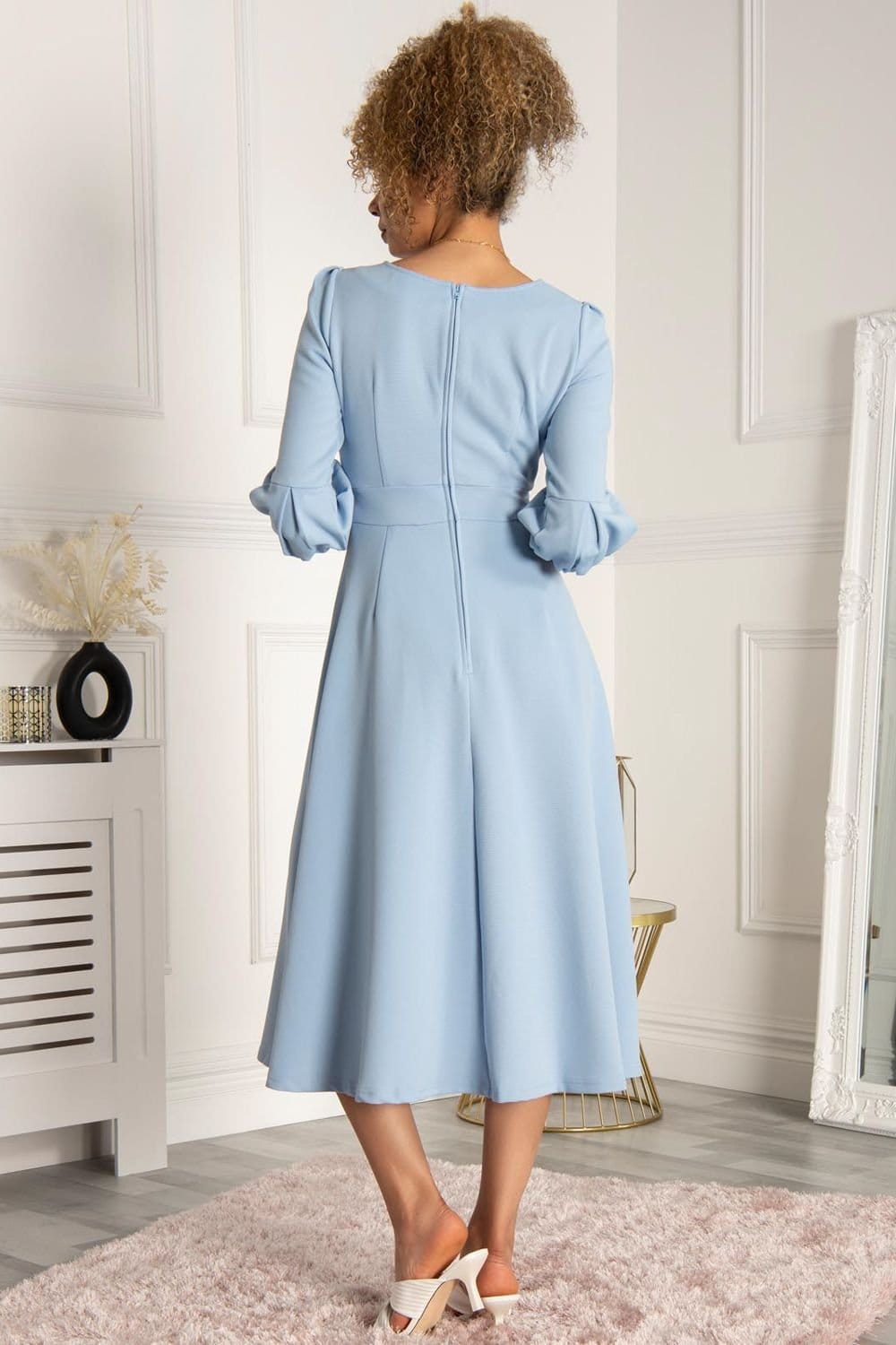 Jolie Moi Jolie Moi Women's Bell Sleeve Flare Midi Dress in Blue - 4