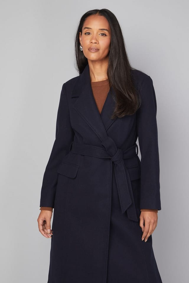 Wallis Wallis Women's Petite Side Split Belted Coat in Navy - 2